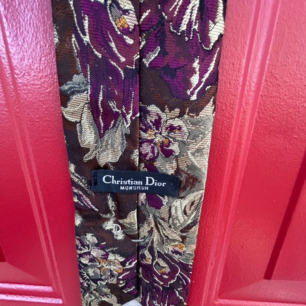 Vintage Christian Dior Men's Tie Professional Attire Brown Tan Purple Made in US